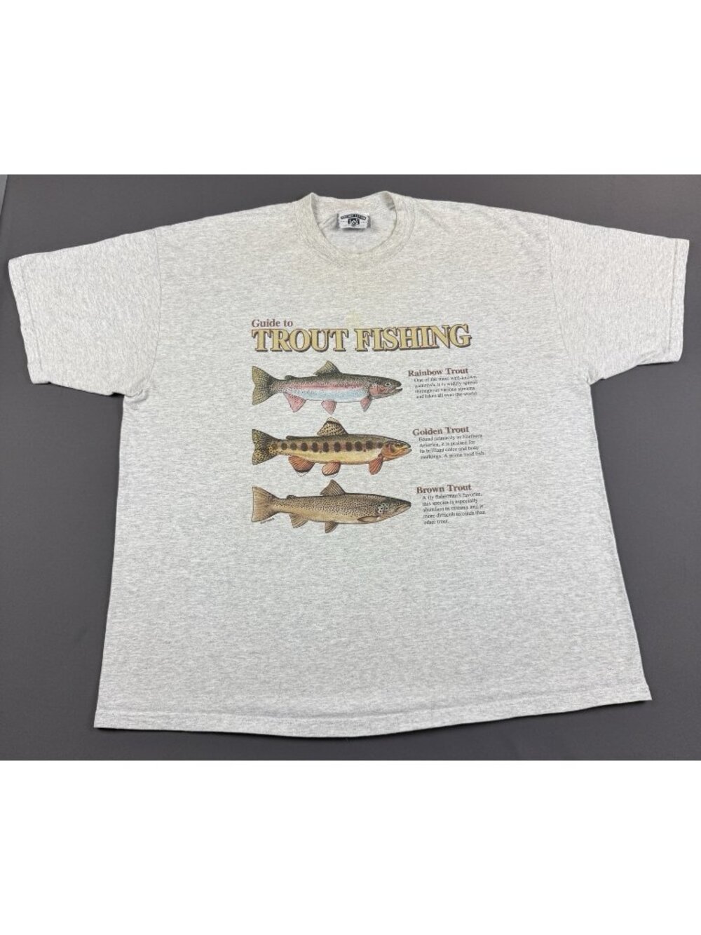 Rare Vintage 90s Guide To Trout Fishing Art Nature Gray Lee 2XL Shirt Promo
